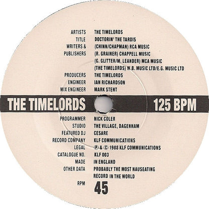 The Timelords : Doctorin' The Tardis (7", Single)