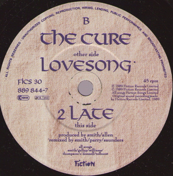 The Cure : Lovesong (7", Single, Pap)