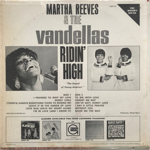 Martha Reeves & The Vandellas : Ridin' High (LP, Album, Ind)