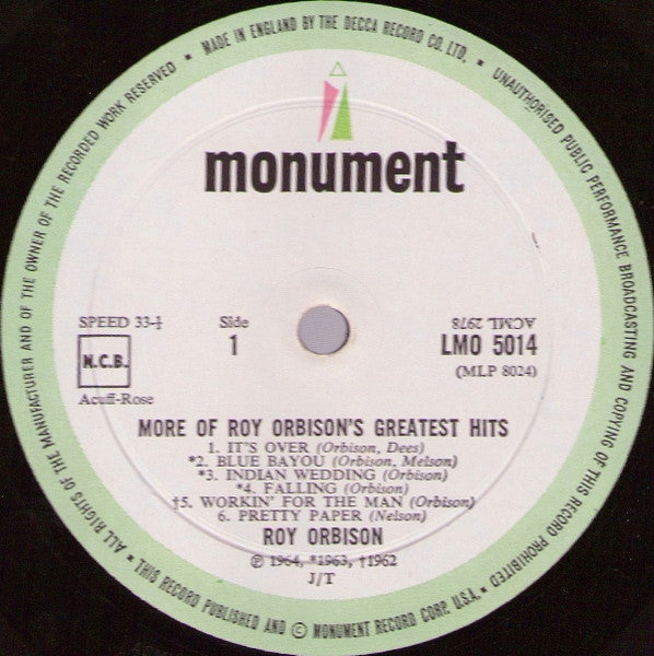 Roy Orbison : More Of Roy Orbison's Greatest Hits (LP, Comp, Mono)