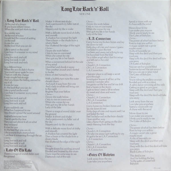 Rainbow : Long Live Rock 'N' Roll (LP, Album, Gat)