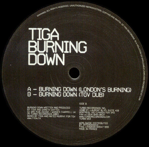 Tiga : Burning Down (12")