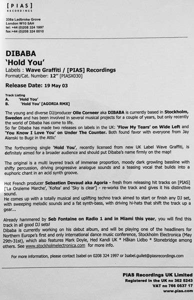 Dibaba : Hold You (12")