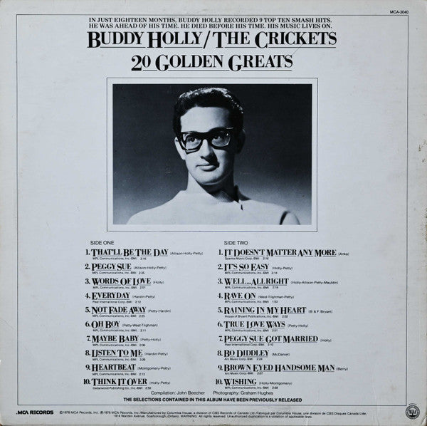 Buddy Holly / The Crickets (2) : 20 Golden Greats (LP, Comp, Club, RE)