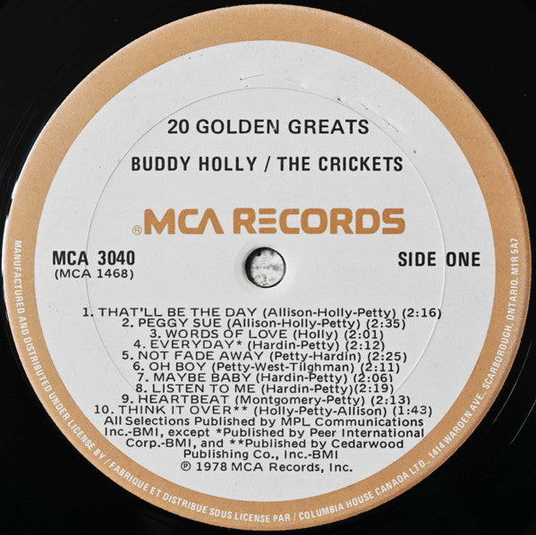 Buddy Holly / The Crickets (2) : 20 Golden Greats (LP, Comp, Club, RE)