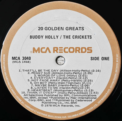Buddy Holly / The Crickets (2) : 20 Golden Greats (LP, Comp, Club, RE)