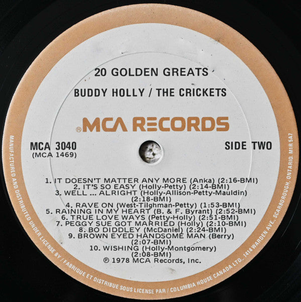 Buddy Holly / The Crickets (2) : 20 Golden Greats (LP, Comp, Club, RE)
