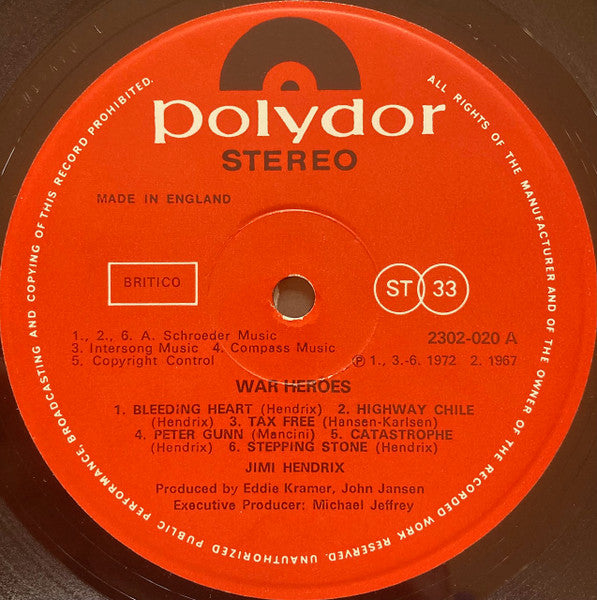 Jimi Hendrix : War Heroes (LP, Album)