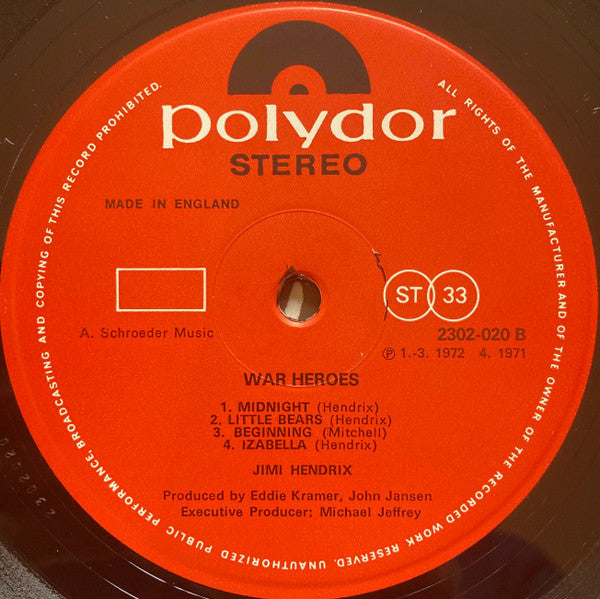 Jimi Hendrix : War Heroes (LP, Album)
