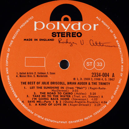 Julie Driscoll, Brian Auger & The Trinity : The Best Of Julie Driscoll, Brian Auger & The Trinity (LP, Comp)