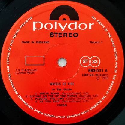 Cream (2) : Wheels Of Fire (2xLP, Album, RE)
