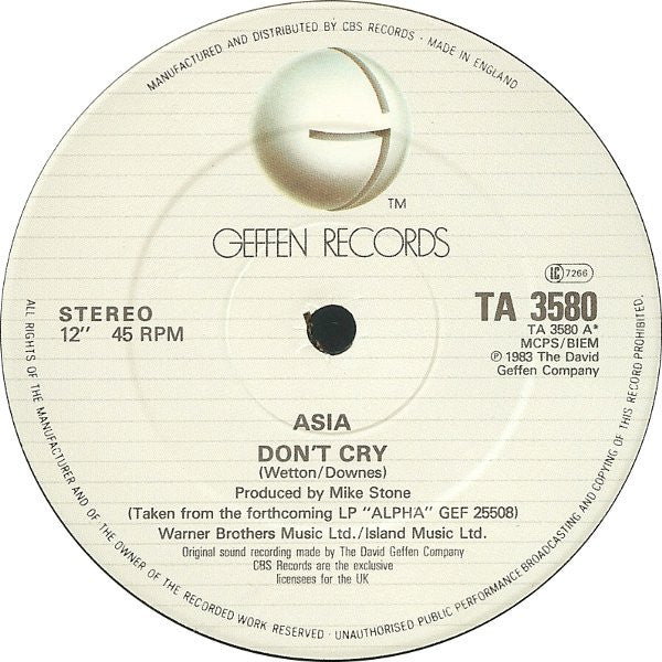 Asia (2) : Don't Cry (12")