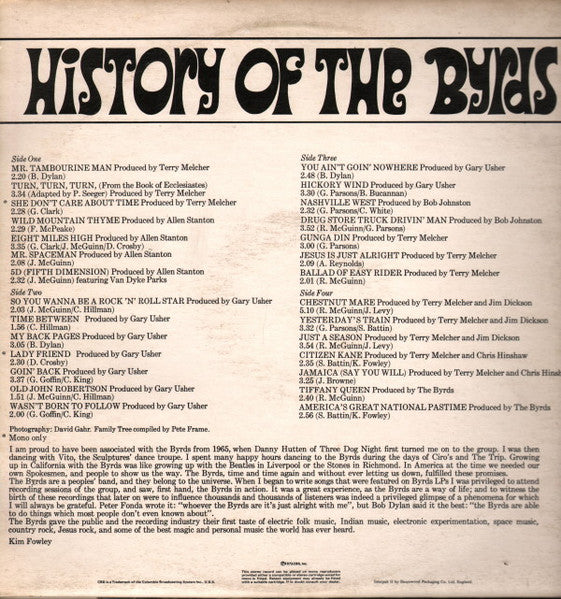The Byrds : History Of The Byrds (2xLP, Comp, Ora)