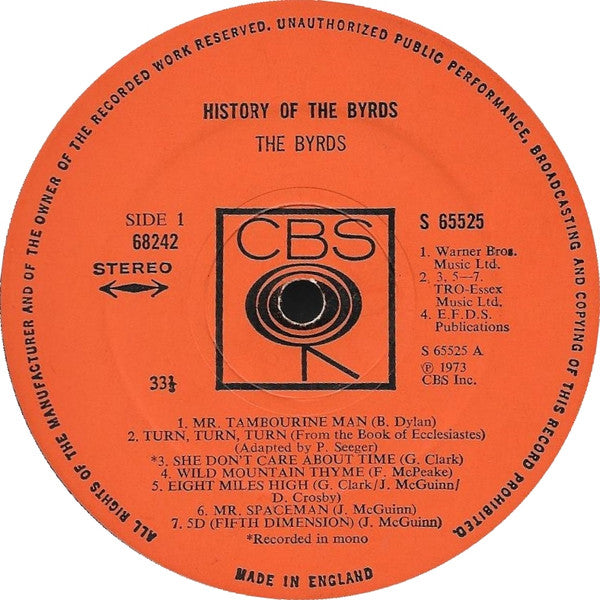 The Byrds : History Of The Byrds (2xLP, Comp, Ora)