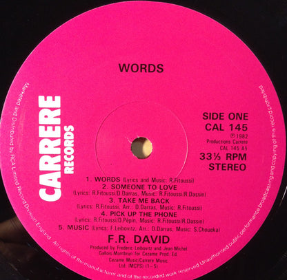 F.R. David : Words (LP, Album)
