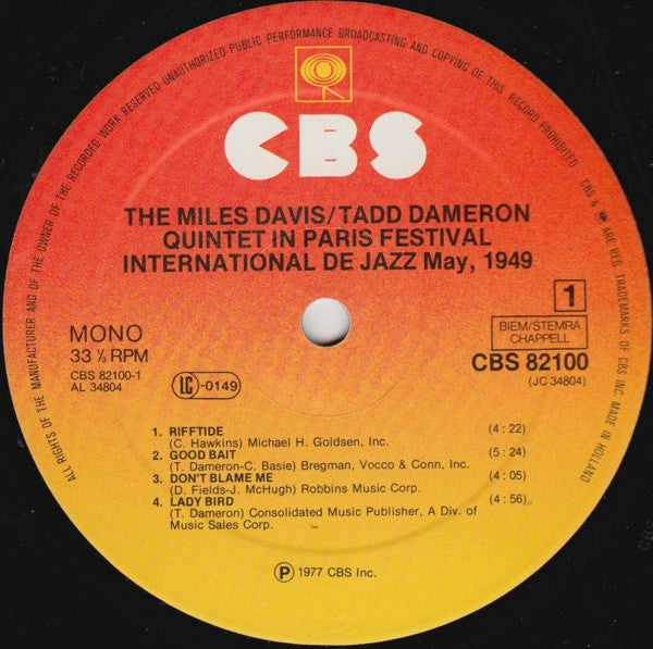 The Miles Davis/Tadd Dameron Quintet* : In Paris Festival International De Jazz - May, 1949 (LP, Album, Mono, Gat)