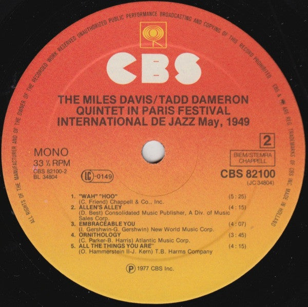 The Miles Davis/Tadd Dameron Quintet* : In Paris Festival International De Jazz - May, 1949 (LP, Album, Mono, Gat)