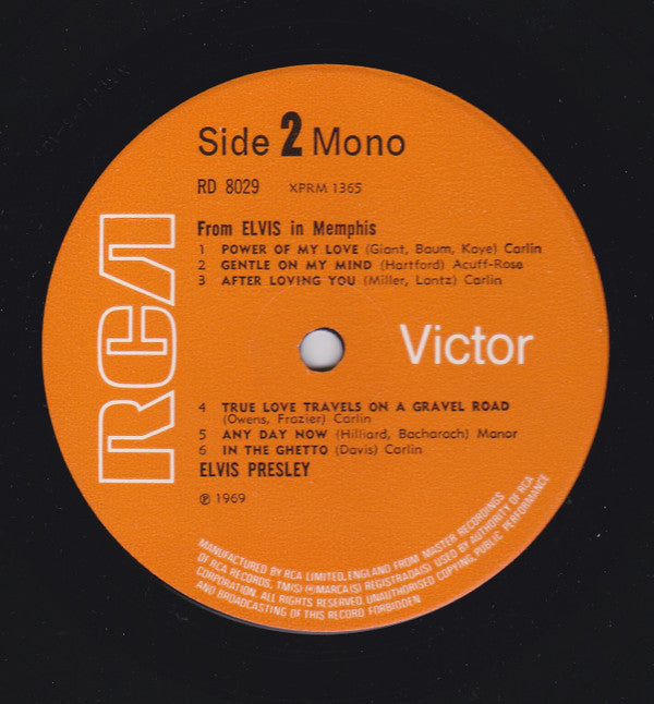 Elvis Presley : From Elvis In Memphis (LP, Album, Mono, RP, RCA)