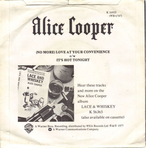 Alice Cooper (2) : (No More) Love At Your Convenience (7", Single)