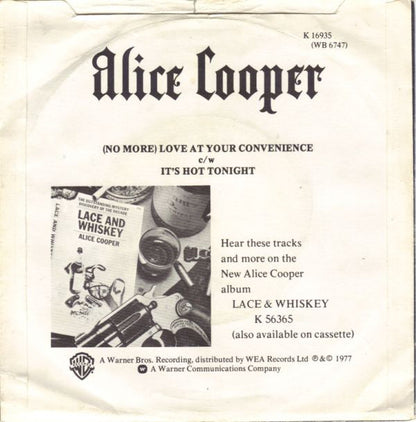 Alice Cooper (2) : (No More) Love At Your Convenience (7", Single)