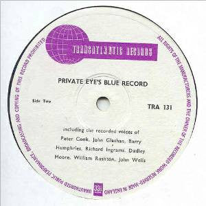 Private Eye (5) Featuring The Recorded Voices Of Peter Cook, John Glashan, Barry Humphries, Richard Ingrams, Dudley Moore, William Rushton, John Wells (2) : Private Eye's Blue Record (LP, Album)