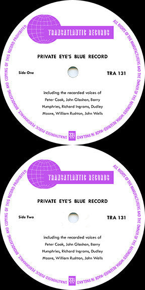 Private Eye (5) Featuring The Recorded Voices Of Peter Cook, John Glashan, Barry Humphries, Richard Ingrams, Dudley Moore, William Rushton, John Wells (2) : Private Eye's Blue Record (LP, Album)