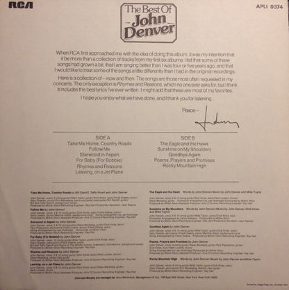 John Denver : The Best Of John Denver (LP, Comp)
