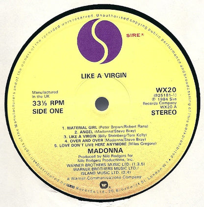 Madonna : Like A Virgin (LP, Album, RE)