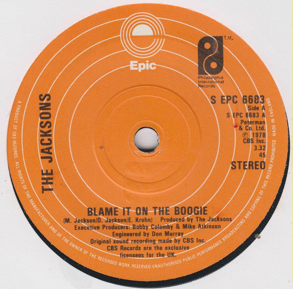 The Jacksons : Blame It On The Boogie (7", Single, Sol)