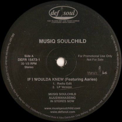 Musiq Soulchild Feat. Aaries : If I Woulda Knew (12", Promo)