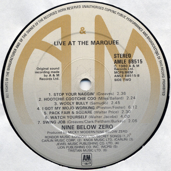 Nine Below Zero : Live At The Marquee (LP, Album)