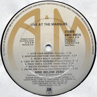 Nine Below Zero : Live At The Marquee (LP, Album)