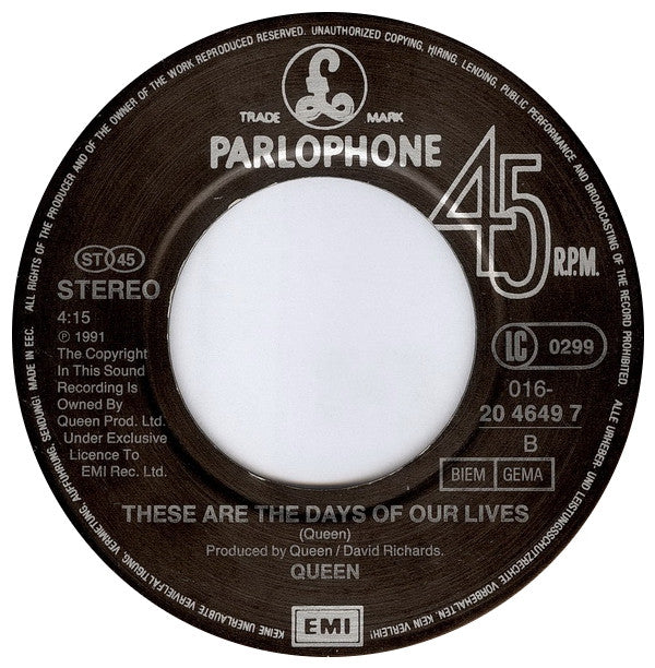 Queen : Bohemian Rhapsody / These Are The Days Of Our Lives (7", Single)
