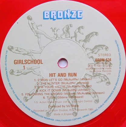 Girlschool : Hit And Run (LP, Album, Red)
