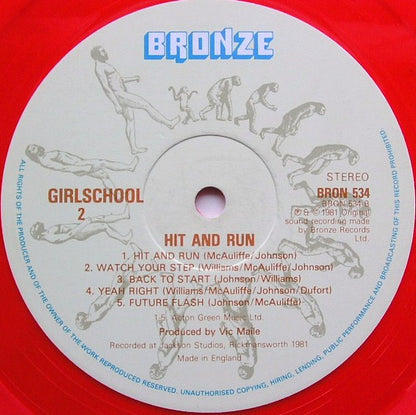 Girlschool : Hit And Run (LP, Album, Red)