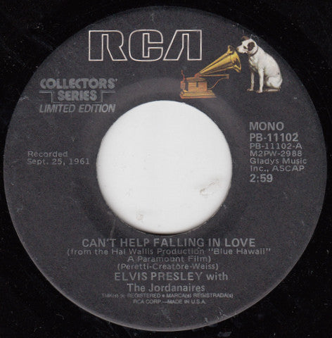 Elvis Presley With The Jordanaires : Can't Help Falling In Love / Rock-A-Hula Baby (7", Single, Mono, Ltd, RE)