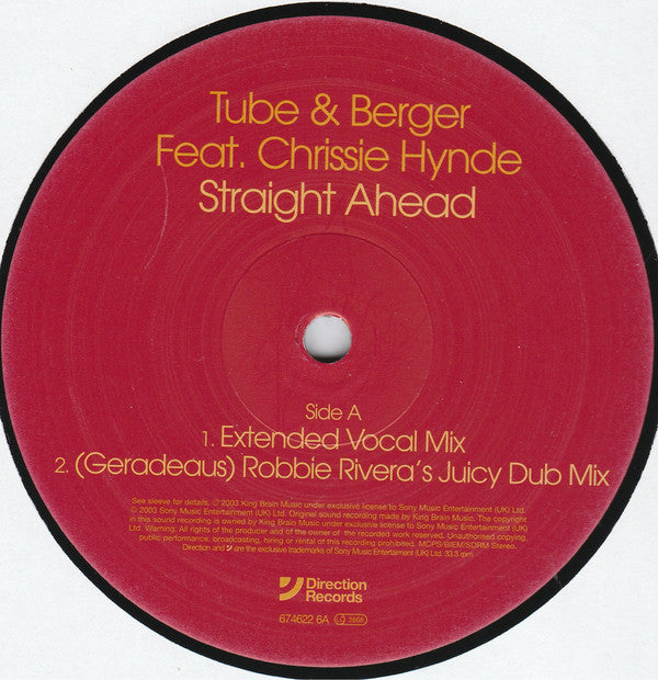 Tube & Berger Feat. Chrissie Hynde : Straight Ahead (12")