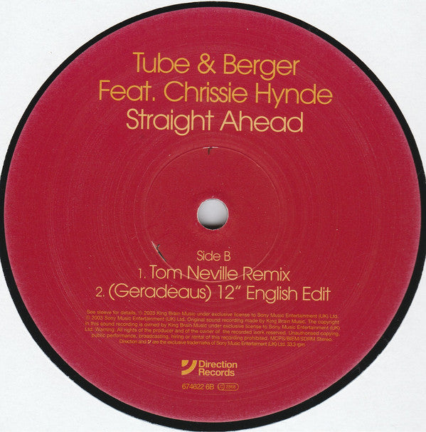 Tube & Berger Feat. Chrissie Hynde : Straight Ahead (12")