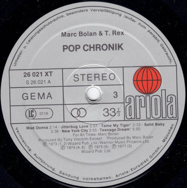 Marc Bolan & T. Rex : Pop Chronik (2xLP, Comp)