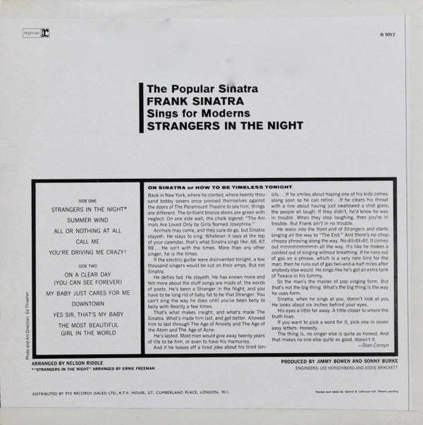 Frank Sinatra : Strangers In The Night (LP, Album, Mono, RE)