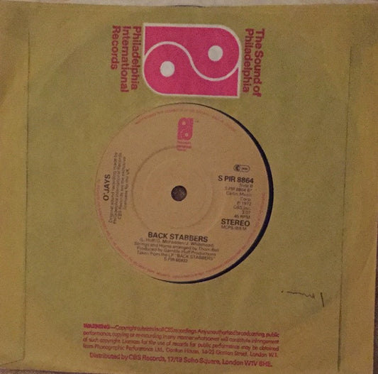 The O'Jays : Love Train / Back Stabbers (7", Single)
