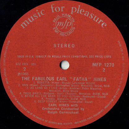 Earl 'Fatha' Hines* With Ralph Carmichael's Swingin' Big Band : The Fabulous Earl 'Fatha' Hines With Ralph Carmichael's Swingin' Big Band (LP, Album, RE)