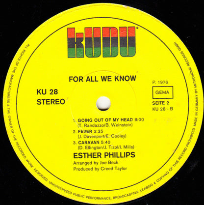 Esther Phillips With Beck* : For All We Know (LP, Album)