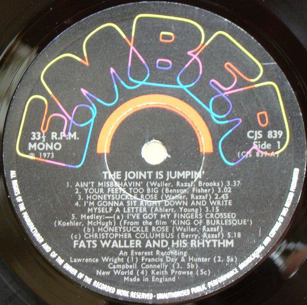 Fats Waller And His Rhythm* : The Joint Is Jumpin' (LP, Album, Comp, Mono)