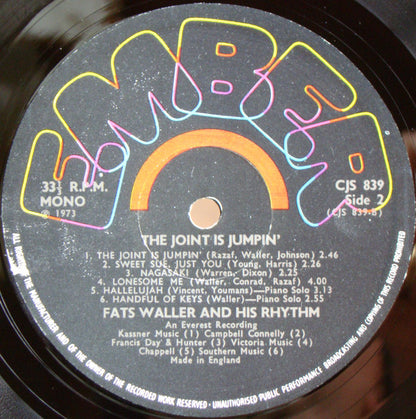 Fats Waller And His Rhythm* : The Joint Is Jumpin' (LP, Album, Comp, Mono)
