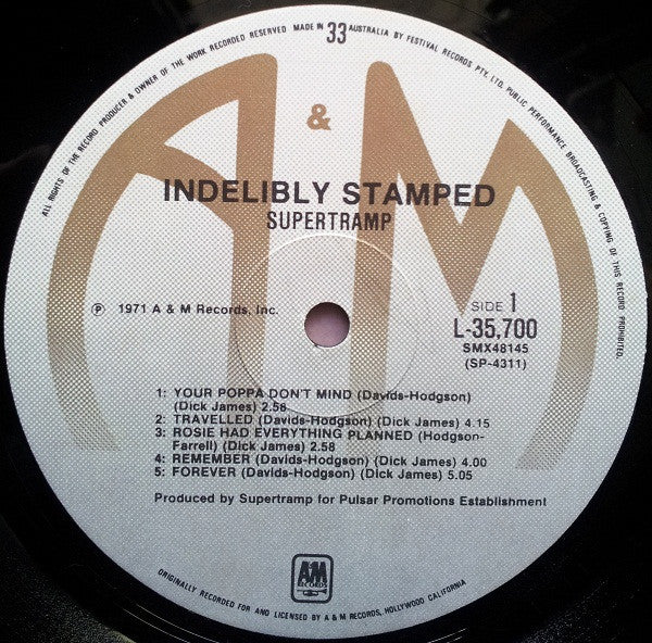 Supertramp : Indelibly Stamped (LP, Album)