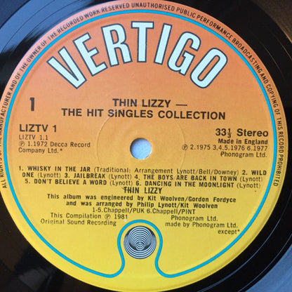 Thin Lizzy : The Adventures Of Thin Lizzy (The Hit Singles Collection) (LP, Comp)