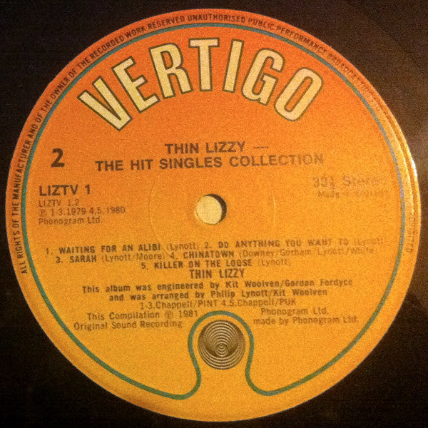 Thin Lizzy : The Adventures Of Thin Lizzy (The Hit Singles Collection) (LP, Comp)