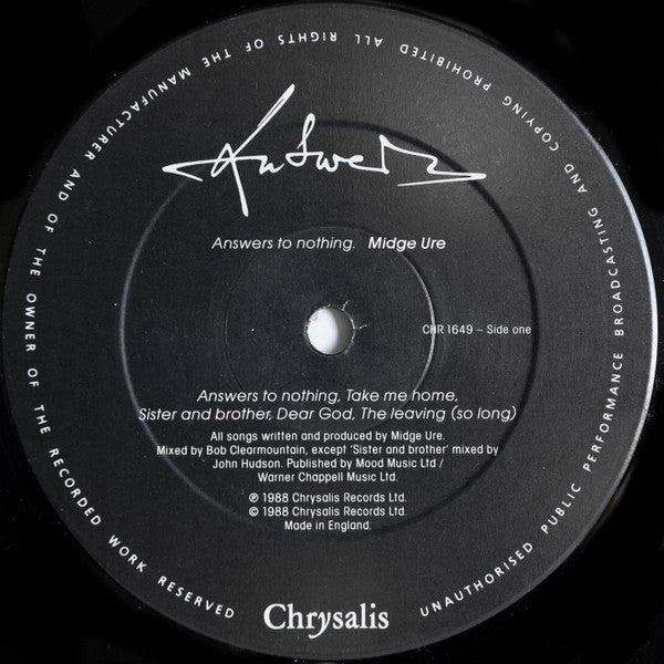Midge Ure : Answers To Nothing (LP, Album)