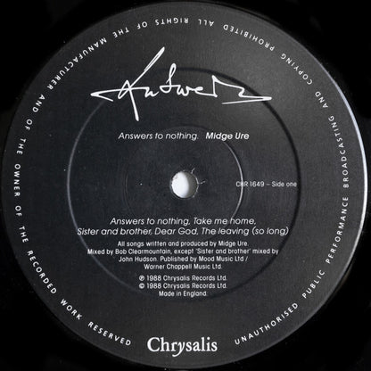 Midge Ure : Answers To Nothing (LP, Album)